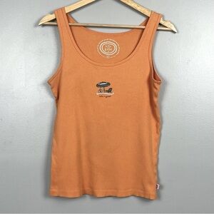 Life Is Good orange women’s ribbed beach chair umbrella graphic tank top, medium